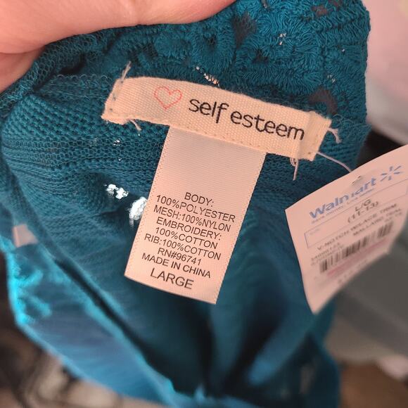 NWT Self esteem turquoise sheer striped lace blouse size large - Picture 9 of 9